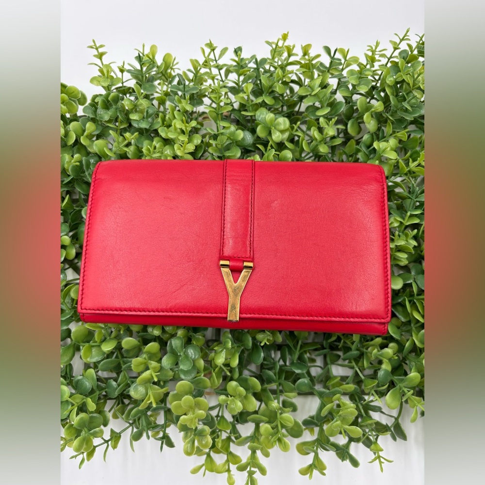 ❤️ Saint Laurent Classic Red Y Ligne Clutch Bag Wallet A210E7M8E